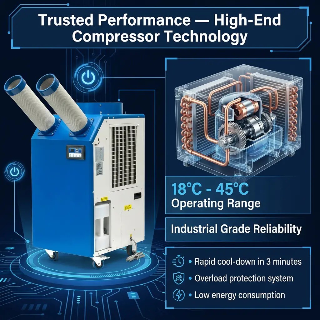 OEM 14L Mór-umar 2700W Cumhacht 9300BTU Comhbhrúiteoir Rothlach Spota Inaistrithe oiriúntóir Aeir Tionscail le haghaidh Ceardlann OEM 14L Mór-umar 2700W Cumhacht 9300BTU Comhbhrúiteoir Rothlach Spota Inaistrithe oiriúntóir Aeir Tionscail le haghaidh Ceardlann